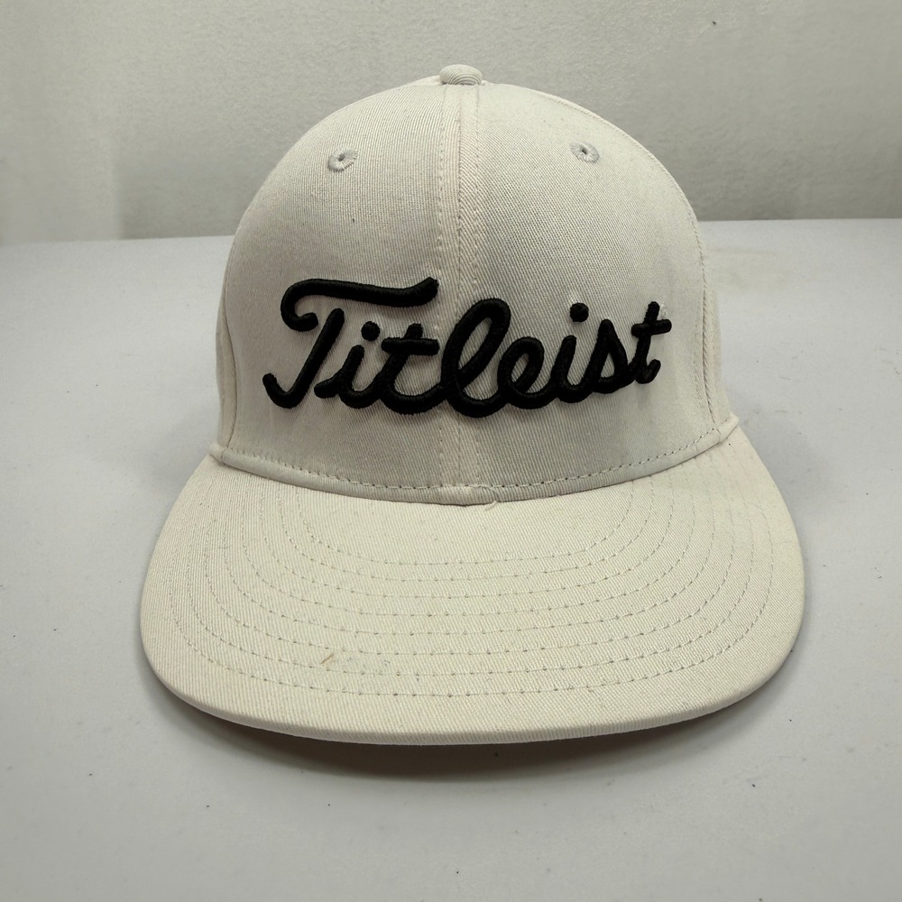 Titleist Hat Mens L/XL White‎ Black Script Logo Flexfit Golf Cap